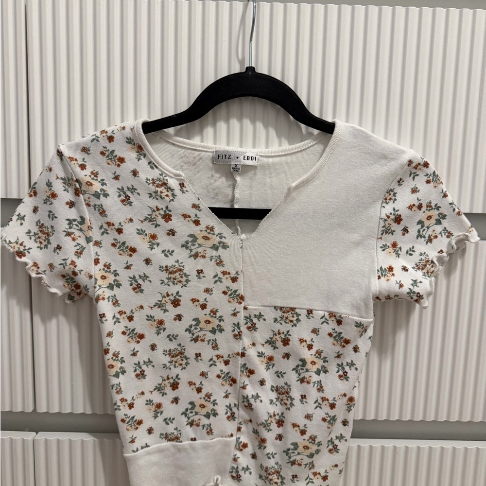 Ritz & Co. Floral Patchwork Short Sleeve Tee - Cream